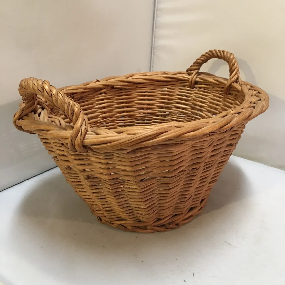 Wicker Basket Home Decor Medium Brown Oval Woven Willow with Handles Cottagecore